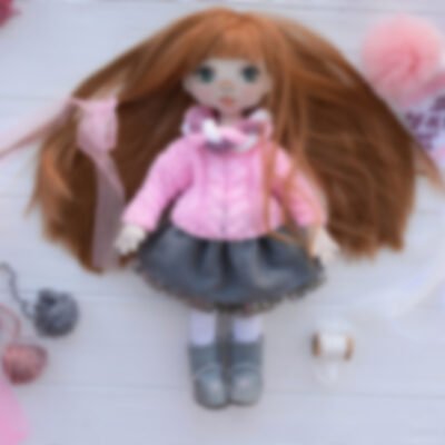 Handmade doll in pink clothes & accessories